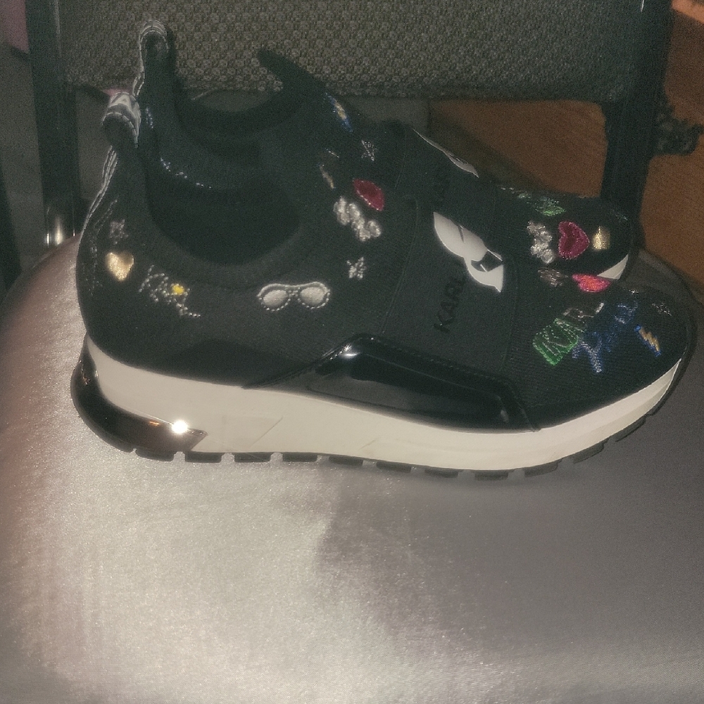 Karl Lagerfeld Black Embroidered Slip-On Sneakers